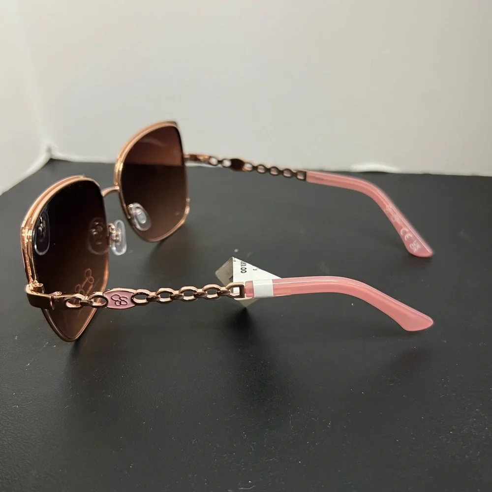 Jessica Simpson Metal Chain UV Protective Square Sunglasses Pink Gold Nude
